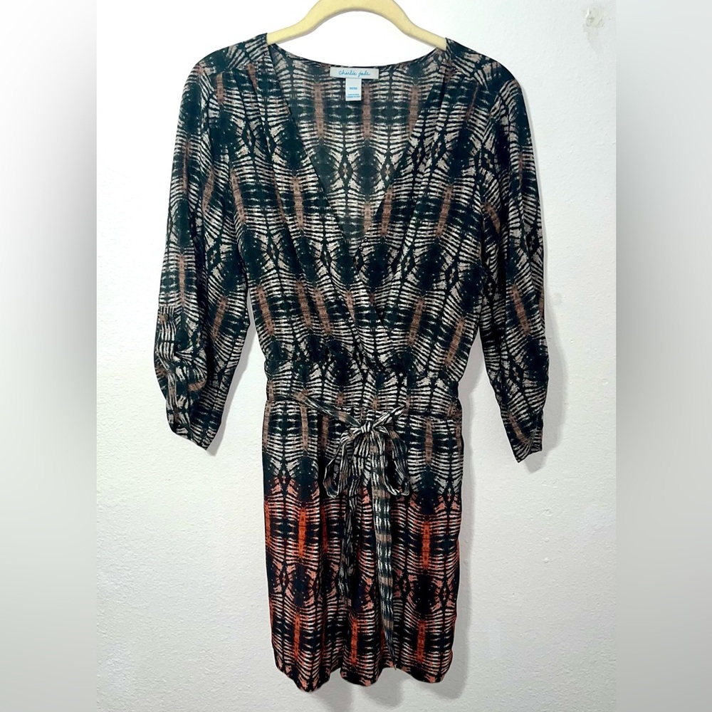 Charlie Jade Black and white 3/4 sleeve Romper with self tie